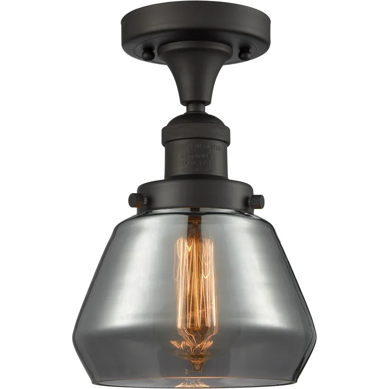 Franklin Restoration Fulton LED 7 inch Oil Rubbed Bronze Semi-Flush Mount Ceiling Light in Plated Smoke Glass, Franklin Restoration