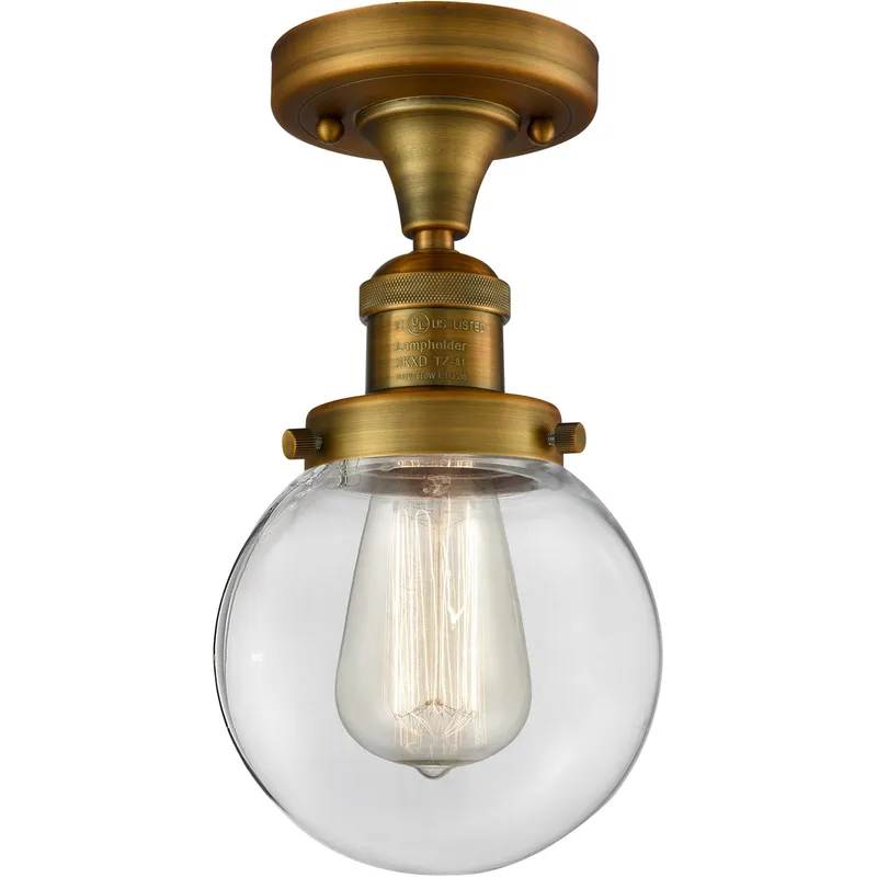 Franklin Restoration Beacon 1 Light 6 inch Brushed Brass Semi-Flush Mount Ceiling Light in Clear Glass, Franklin Restoration