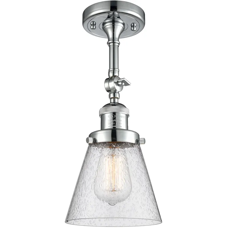 Franklin Restoration Small Cone 1 Light 6 inch Polished Chrome Semi-Flush Mount Ceiling Light in Seedy Glass, Franklin Restoration