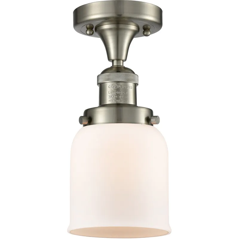 Franklin Restoration Small Bell 1 Light 5 inch Brushed Satin Nickel Semi-Flush Mount Ceiling Light in Matte White Glass, Franklin Restoration