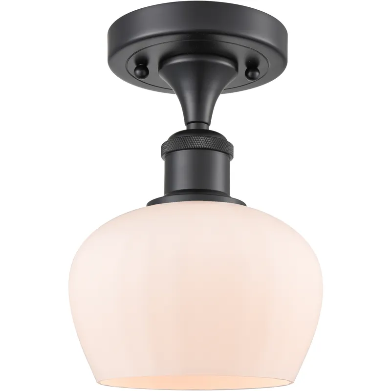 Edison Fenton 1 Light 6.5 inch Matte Black Semi-Flush Mount Ceiling Light in Matte White Glass