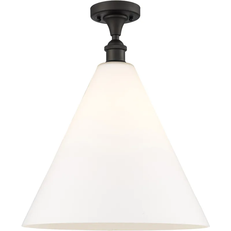 Ballston Cone LED 16 inch Oil Rubbed Bronze Semi-Flush Mount Ceiling Light in Matte White Glass
