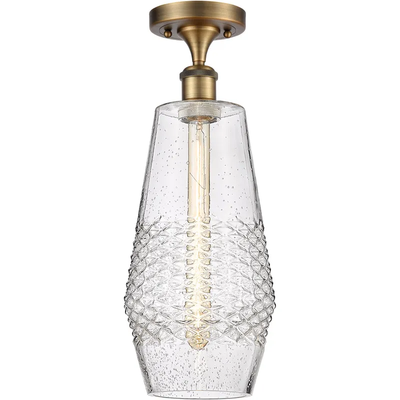 Ballston Windham LED 7 inch Brushed Brass Semi-Flush Mount Ceiling Light in Seedy Glass