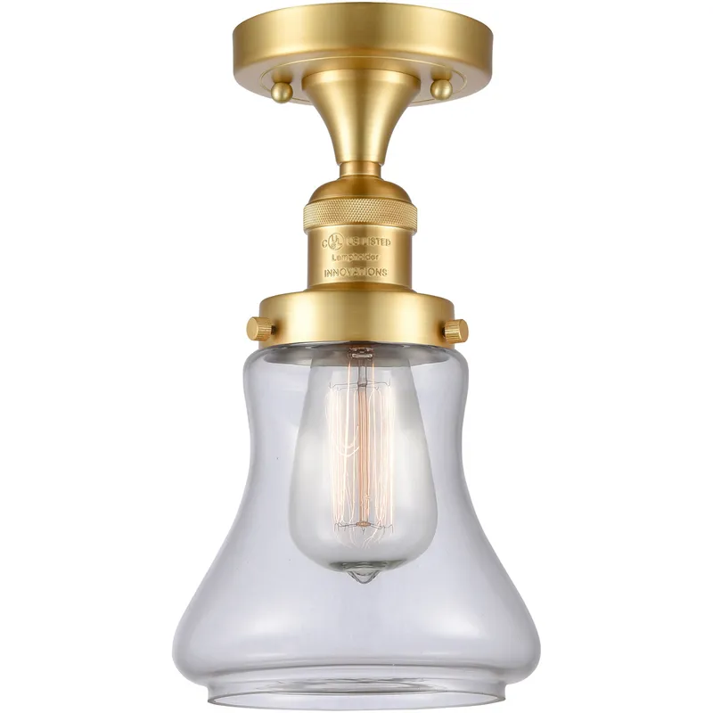 Franklin Restoration Bellmont LED 6.25 inch Satin Gold Semi-Flush Mount Ceiling Light in Clear Glass, Franklin Restoration