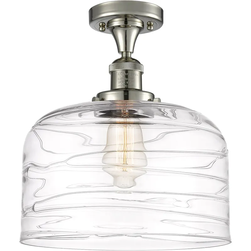 Franklin Restoration Bell LED 12 inch Polished Nickel Semi-Flush Mount Ceiling Light in Clear Deco Swirl Glass