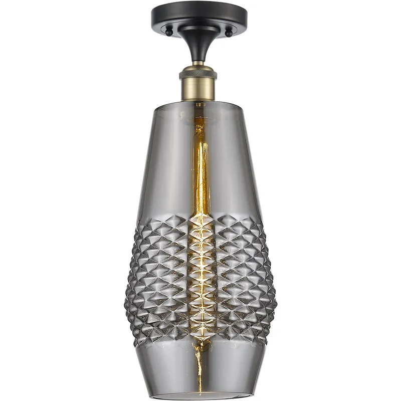 Ballston Windham LED 7 inch Black Antique Brass Semi-Flush Mount Ceiling Light in Plated Smoke Glass