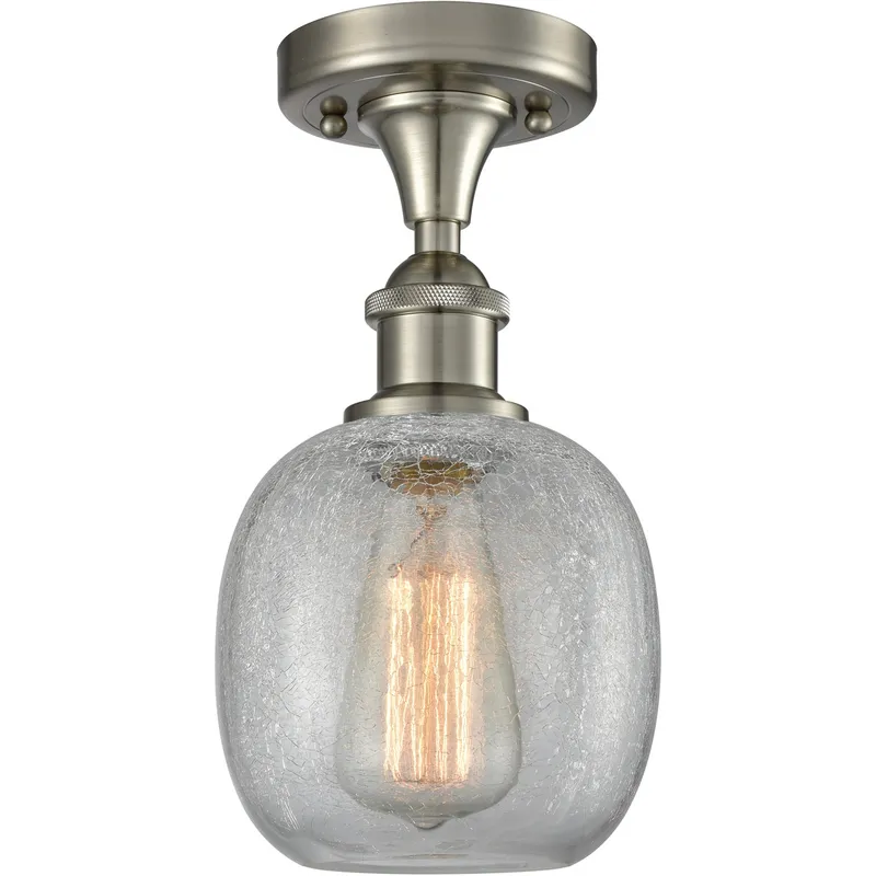 Ballston Belfast LED 6 inch Brushed Satin Nickel Semi-Flush Mount Ceiling Light in Clear Crackle Glass, Ballston