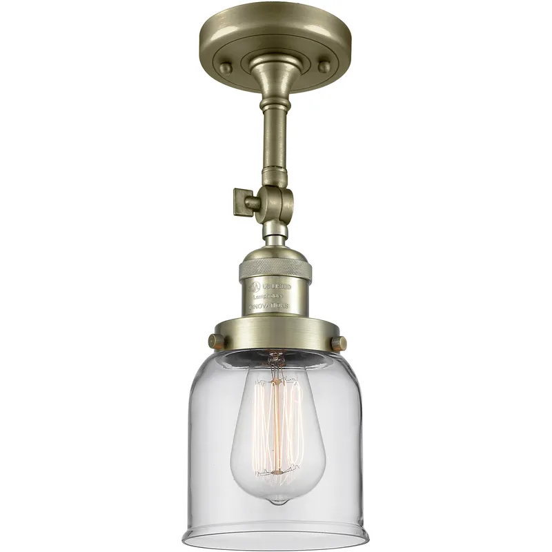 Franklin Restoration Small Bell LED 5 inch Antique Brass Semi-Flush Mount Ceiling Light in Clear Glass, Franklin Restoration