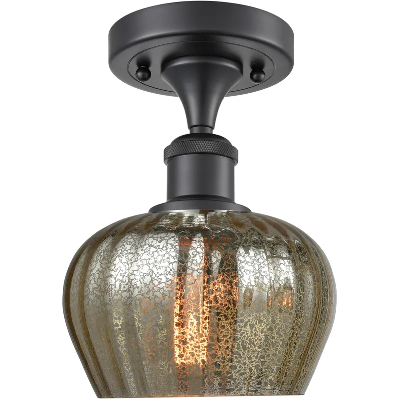 Edison Fenton 1 Light 6.5 inch Matte Black Semi-Flush Mount Ceiling Light in Mercury Glass