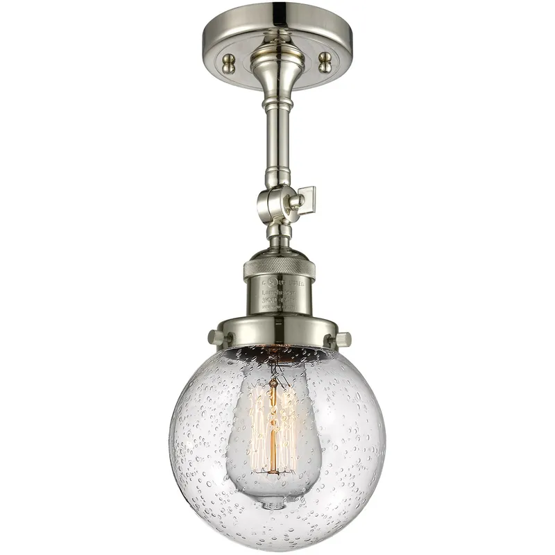 Franklin Restoration Beacon 1 Light 6 inch Polished Nickel Semi-Flush Mount Ceiling Light in Seedy Glass, Franklin Restoration