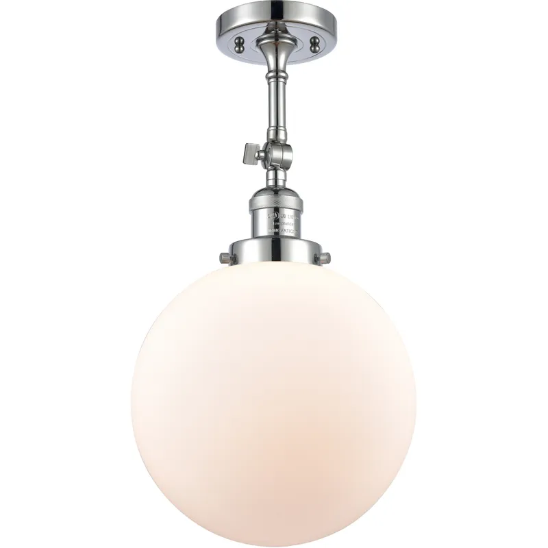 Franklin Restoration X-Large Beacon LED 10 inch Polished Chrome Semi-Flush Mount Ceiling Light in Matte White Glass, Franklin Restoration