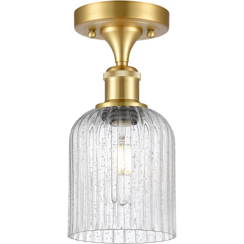 Bridal Veil 1 Light 5 inch Satin Gold Semi-Flush Mount Ceiling Light in Seedy Glass