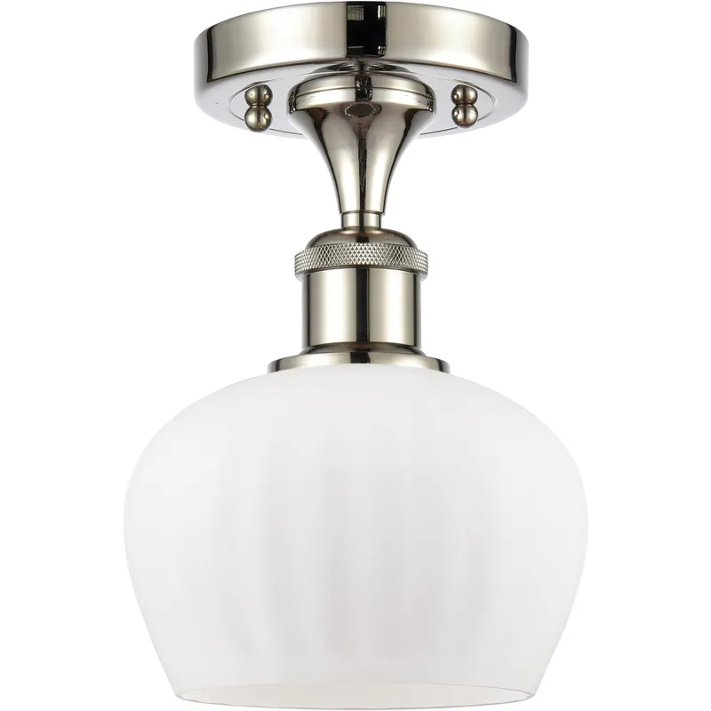 Fenton 1 Light 6.5 inch Polished Nickel Semi-Flush Mount Ceiling Light in Matte White Glass