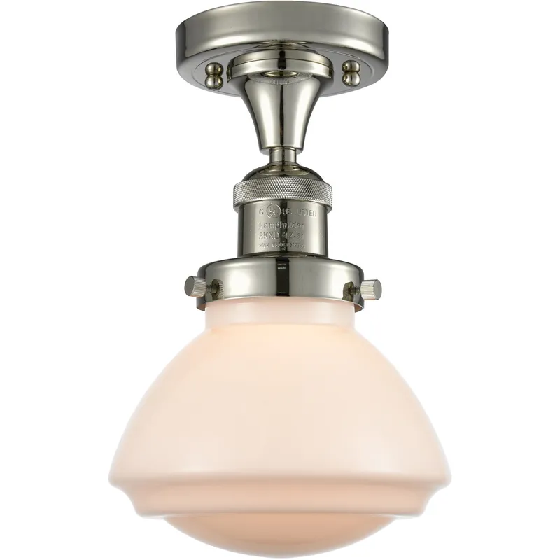 Franklin Restoration Olean 1 Light 7 inch Polished Nickel Semi-Flush Mount Ceiling Light in Matte White Glass, Franklin Restoration