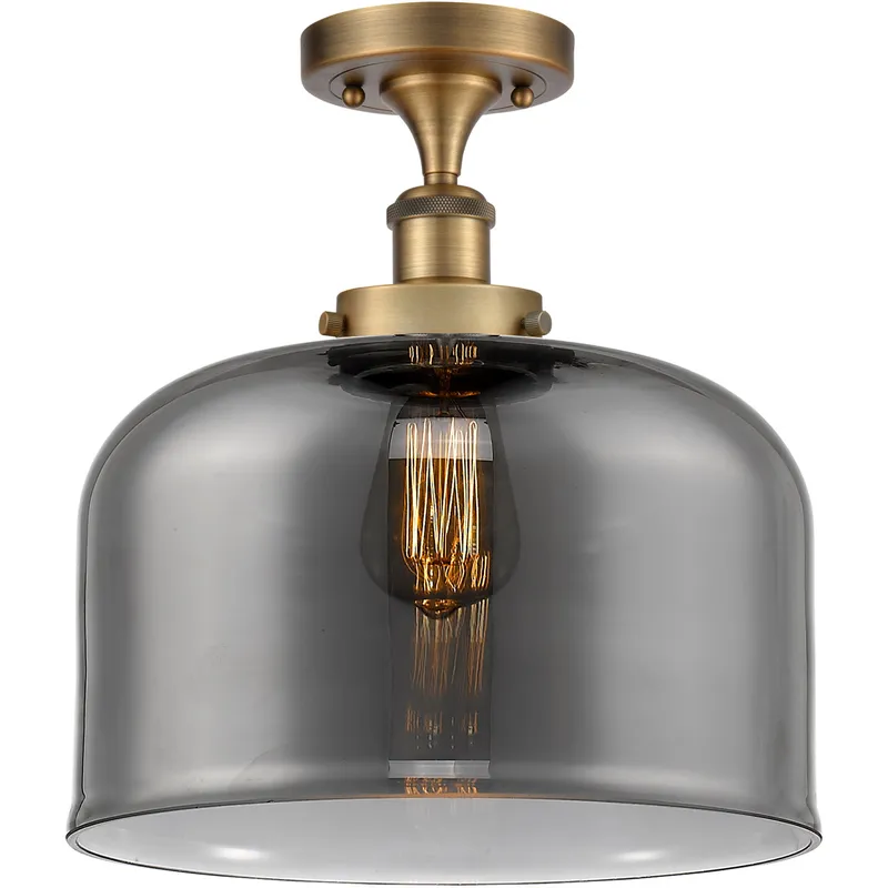 Ballston X-Large Bell 1 Light 8 inch Brushed Brass Semi-Flush Mount Ceiling Light in Light Smoke Glass