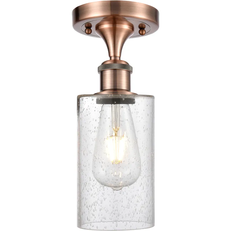 Clymer 1 Light 3.88 inch Antique Copper Semi-Flush Mount Ceiling Light in Seedy Glass