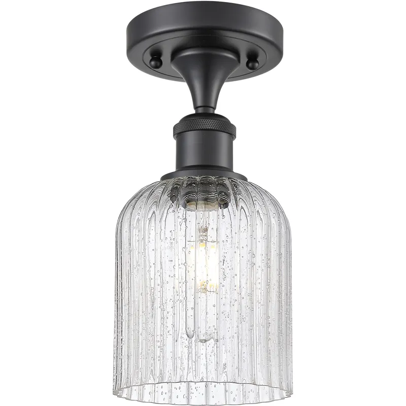 Bridal Veil 1 Light 5 inch Matte Black Semi-Flush Mount Ceiling Light in Seedy Glass