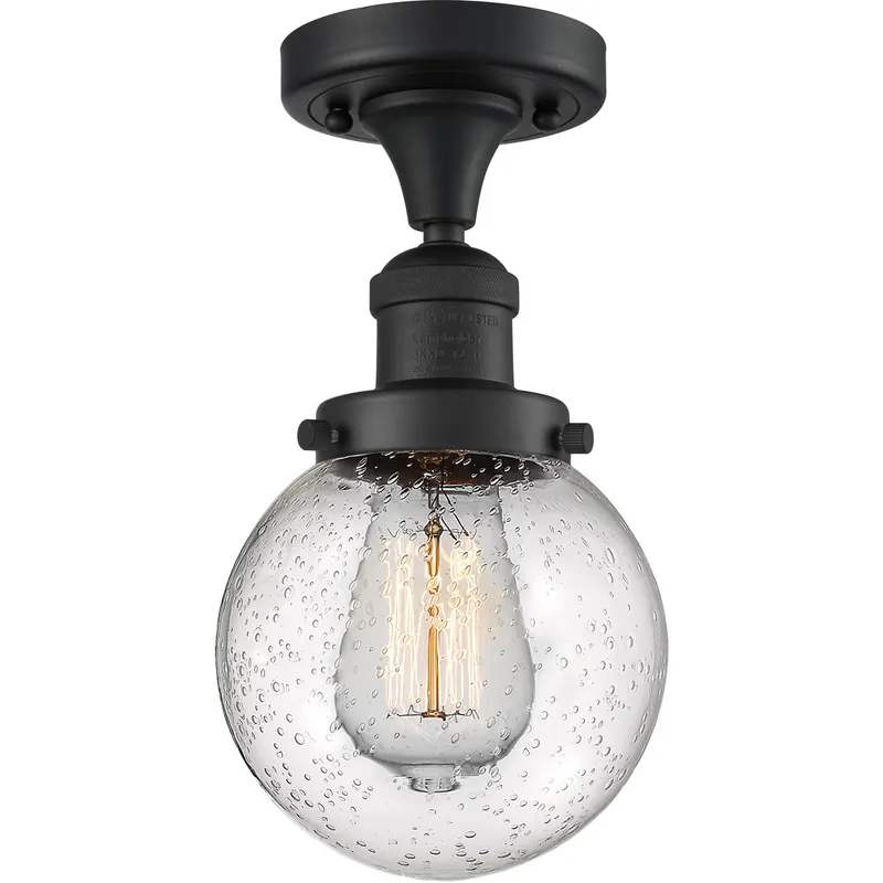 Franklin Restoration Beacon 1 Light 6 inch Matte Black Semi-Flush Mount Ceiling Light in Seedy Glass, Franklin Restoration