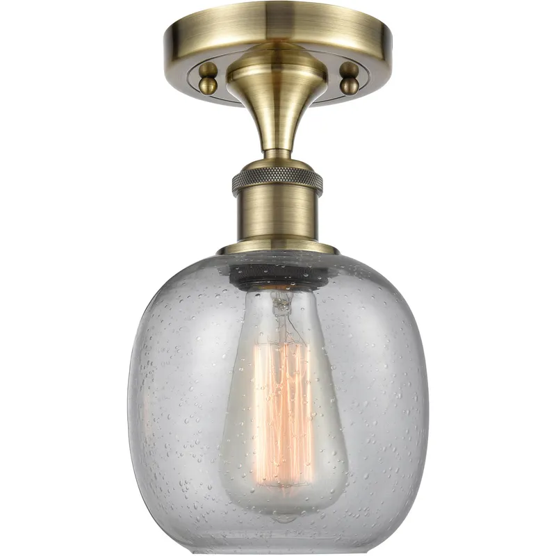 Ballston Belfast LED 6 inch Antique Brass Semi-Flush Mount Ceiling Light in Seedy Glass, Ballston