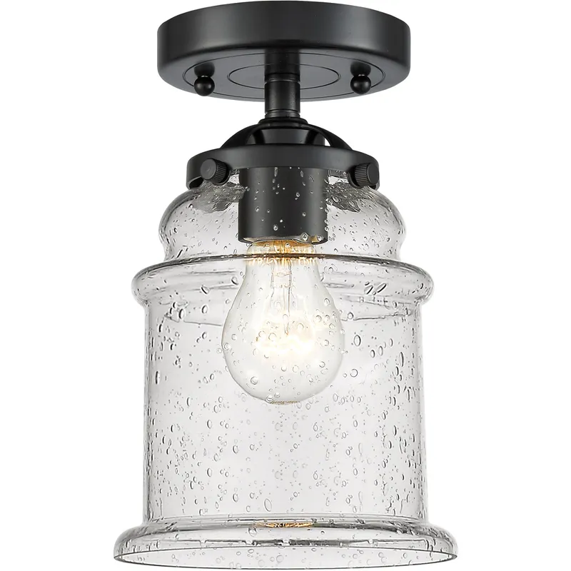 Nouveau Small Canton 1 Light 5 inch Oil Rubbed Bronze Semi-Flush Mount Ceiling Light in Seedy Glass, Nouveau