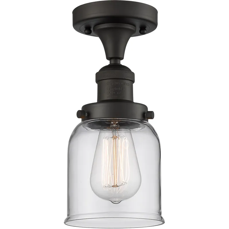 Franklin Restoration Small Bell 1 Light 5 inch Oil Rubbed Bronze Semi-Flush Mount Ceiling Light in Clear Glass, Franklin Restoration
