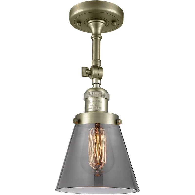 Franklin Restoration Small Cone 1 Light 6 inch Antique Brass Semi-Flush Mount Ceiling Light in Incandescent, Plated Smoke Glass, Franklin Restoration