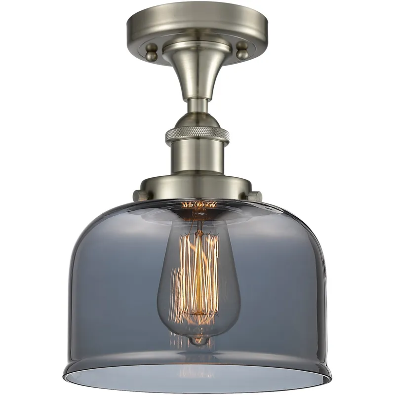 Ballston Large Bell 1 Light 8 inch Brushed Satin Nickel Semi-Flush Mount Ceiling Light in Plated Smoke Glass, Ballston