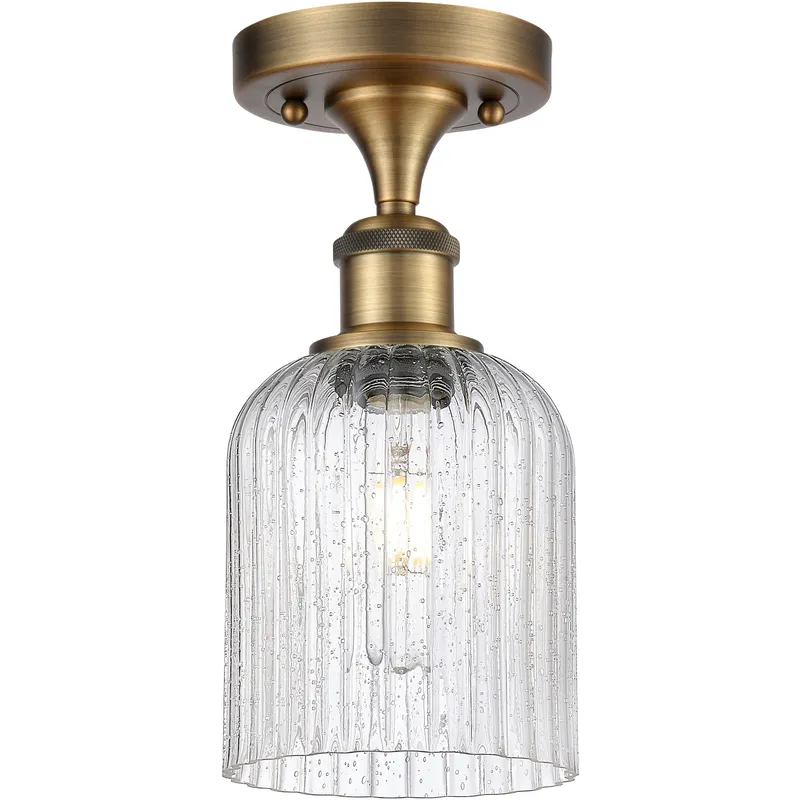 Bridal Veil 1 Light 5 inch Brushed Brass Semi-Flush Mount Ceiling Light in Seedy Glass