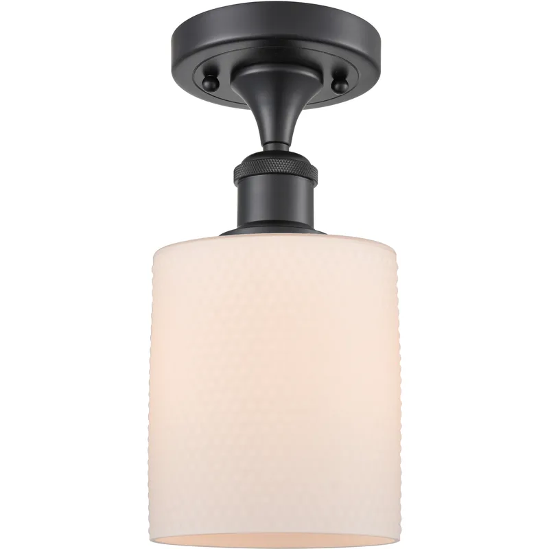Edison Cobbleskill 1 Light 5 inch Matte Black Semi-Flush Mount Ceiling Light in Matte White Glass