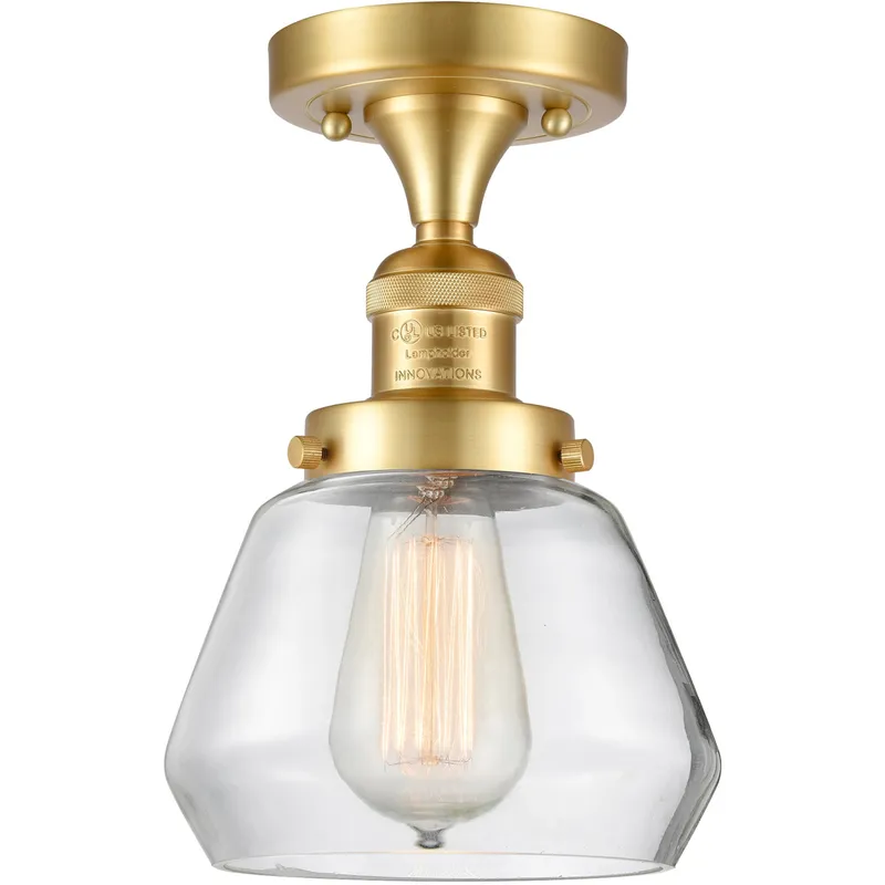 Franklin Restoration Fulton LED 7 inch Satin Gold Semi-Flush Mount Ceiling Light in Clear Glass, Franklin Restoration