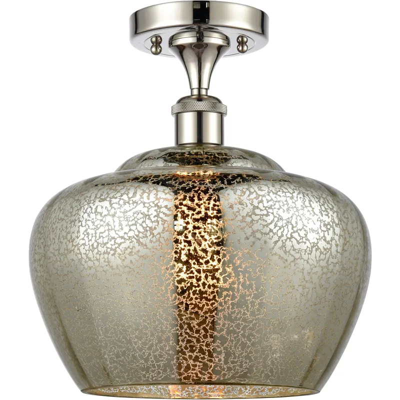 Ballston Large Fenton 1 Light 11 inch Polished Nickel Semi-Flush Mount Ceiling Light in Mercury Glass, Ballston