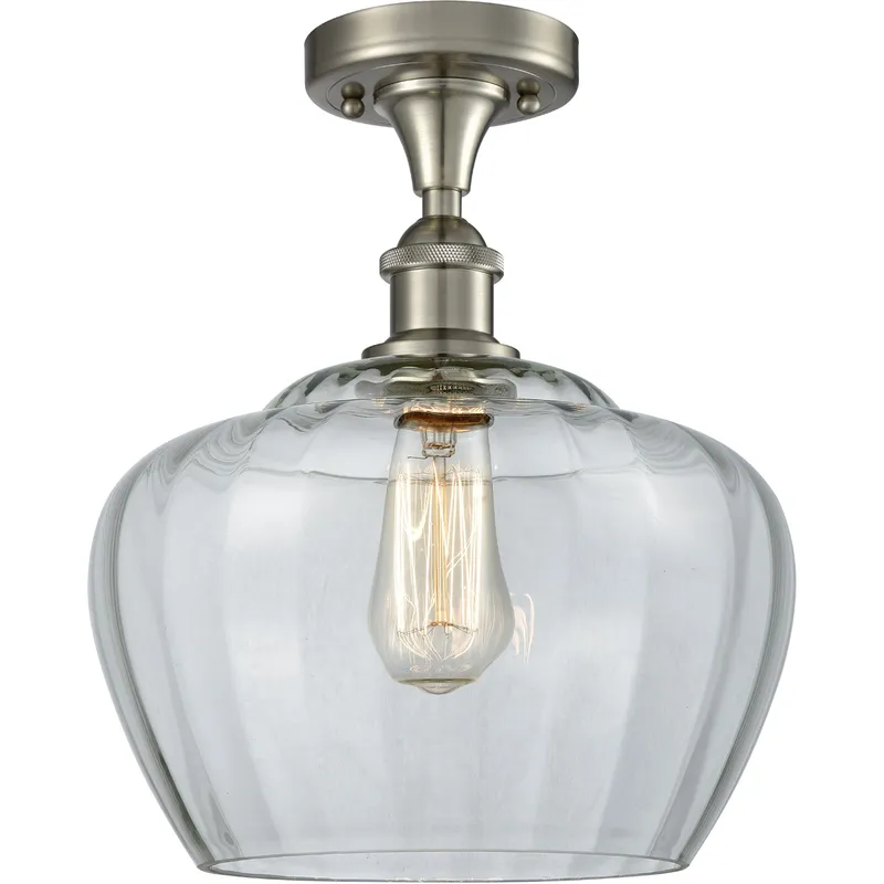 Ballston Large Fenton 1 Light 11 inch Brushed Satin Nickel Flush Mount Ceiling Light in Clear Glass, Ballston