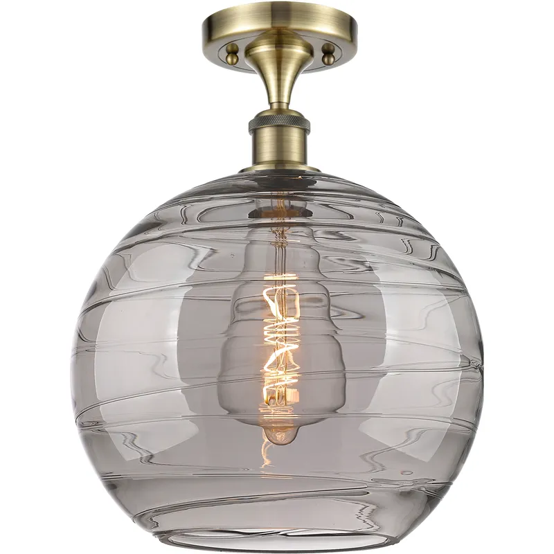 Ballston Athens Deco Swirl 1 Light 12 inch Antique Brass Semi-Flush Mount Ceiling Light