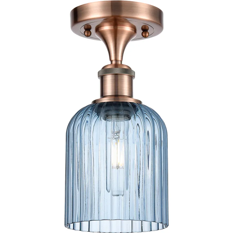 Bridal Veil 1 Light 5 inch Antique Copper Semi-Flush Mount Ceiling Light in Princess Blue Glass