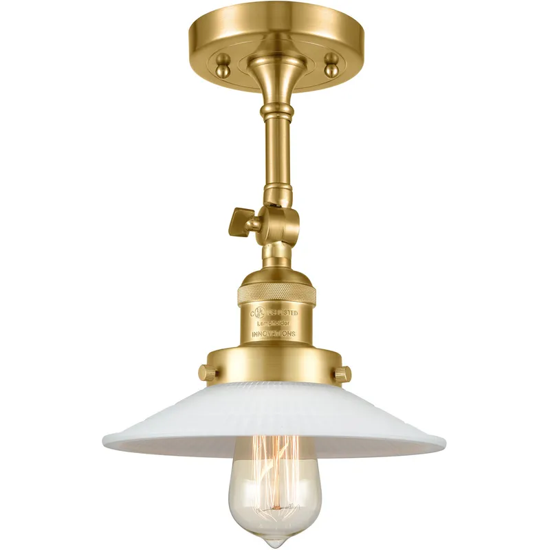 Franklin Restoration Halophane LED 9 inch Satin Gold Semi-Flush Mount Ceiling Light in Matte White Halophane Glass, Franklin Restoration