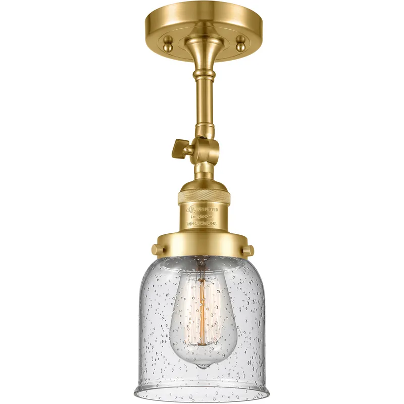 Franklin Restoration Small Bell 1 Light 5 inch Satin Gold Semi-Flush Mount Ceiling Light in Seedy Glass, Franklin Restoration