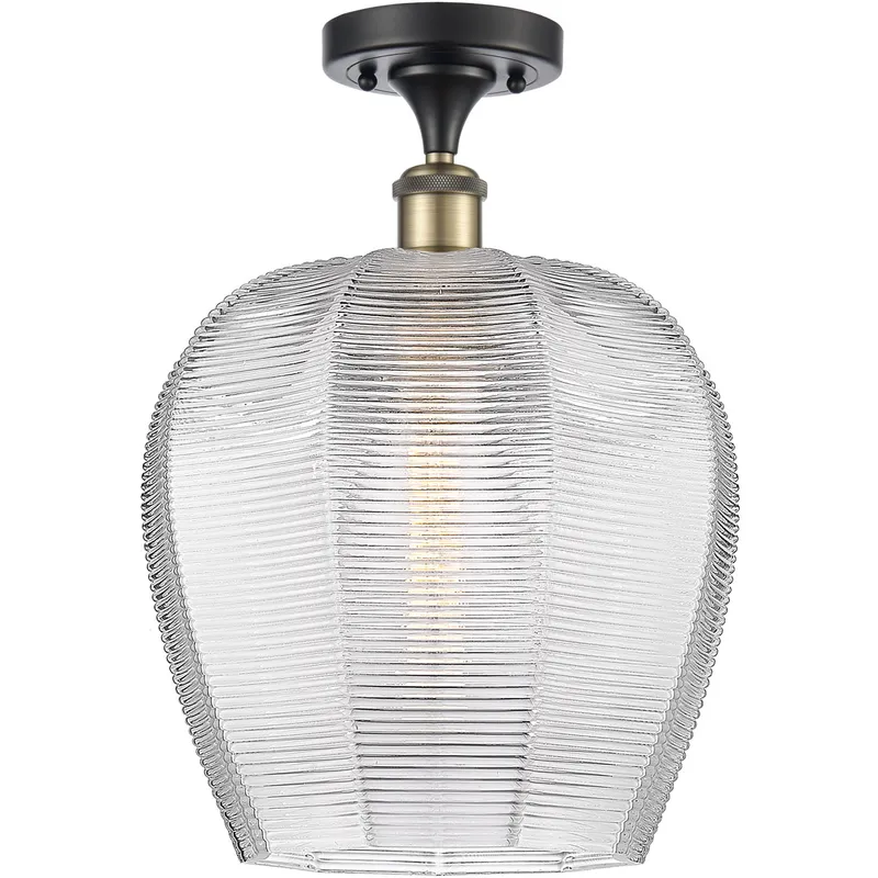Ballston Norfolk LED 11.75 inch Black Antique Brass Semi-Flush Mount Ceiling Light in Clear Glass