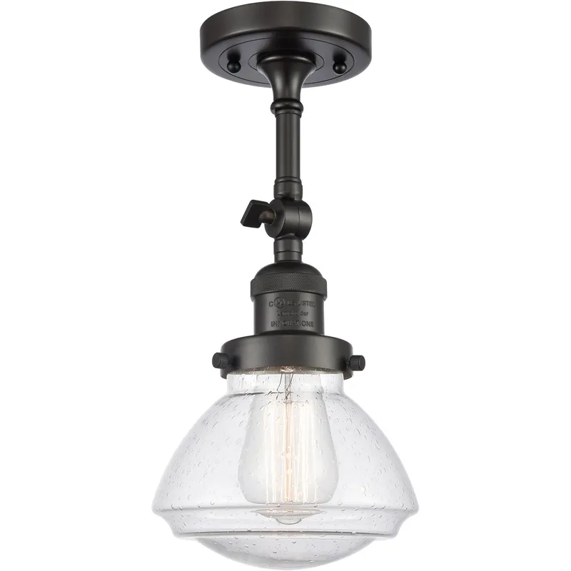 Franklin Restoration Olean LED 7 inch Oil Rubbed Bronze Semi-Flush Mount Ceiling Light in Seedy Glass, Franklin Restoration