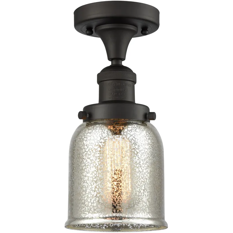 Franklin Restoration Small Bell 1 Light 5 inch Oil Rubbed Bronze Semi-Flush Mount Ceiling Light in Silver Plated Mercury Glass, Franklin Restoration