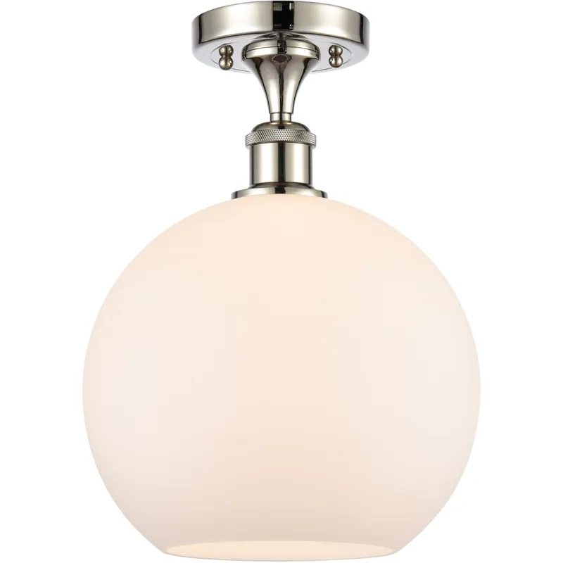 Ballston Large Athens LED 10 inch Polished Nickel Semi-Flush Mount Ceiling Light in Matte White Glass, Ballston