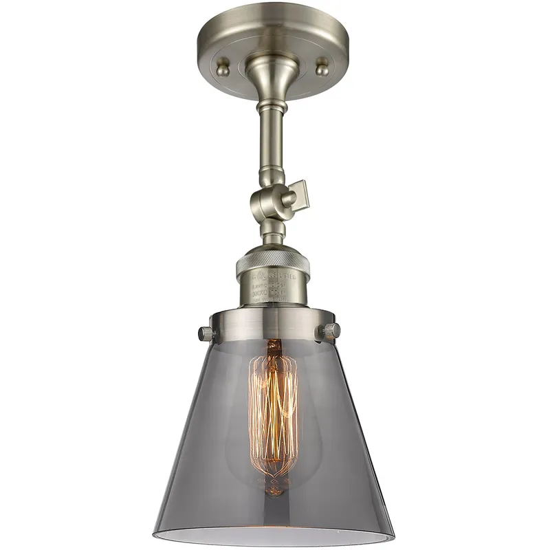 Franklin Restoration Small Cone 1 Light 6 inch Brushed Satin Nickel Semi-Flush Mount Ceiling Light in Plated Smoke Glass, Franklin Restoration
