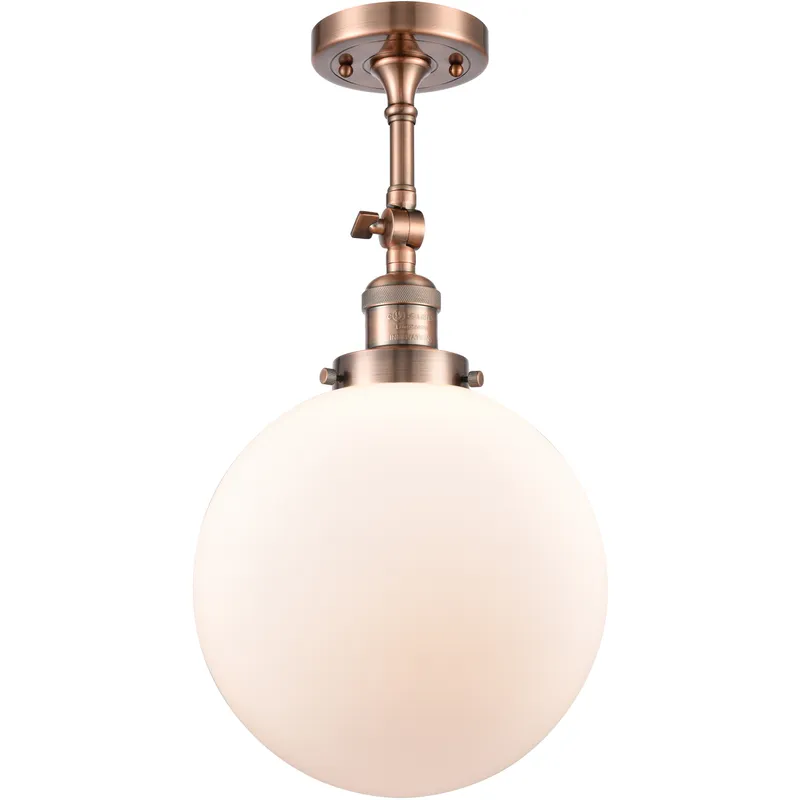 Franklin Restoration X-Large Beacon LED 10 inch Antique Copper Semi-Flush Mount Ceiling Light in Matte White Glass, Franklin Restoration