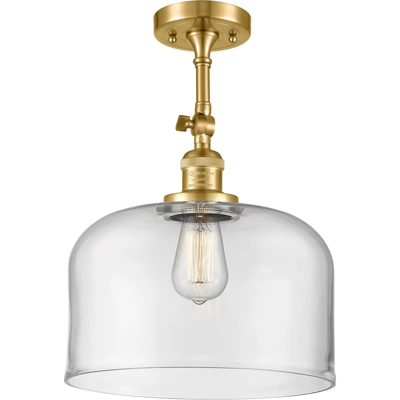 Franklin Restoration X-Large Bell LED 12 inch Satin Gold Semi-Flush Mount Ceiling Light in Clear Glass, Franklin Restoration
