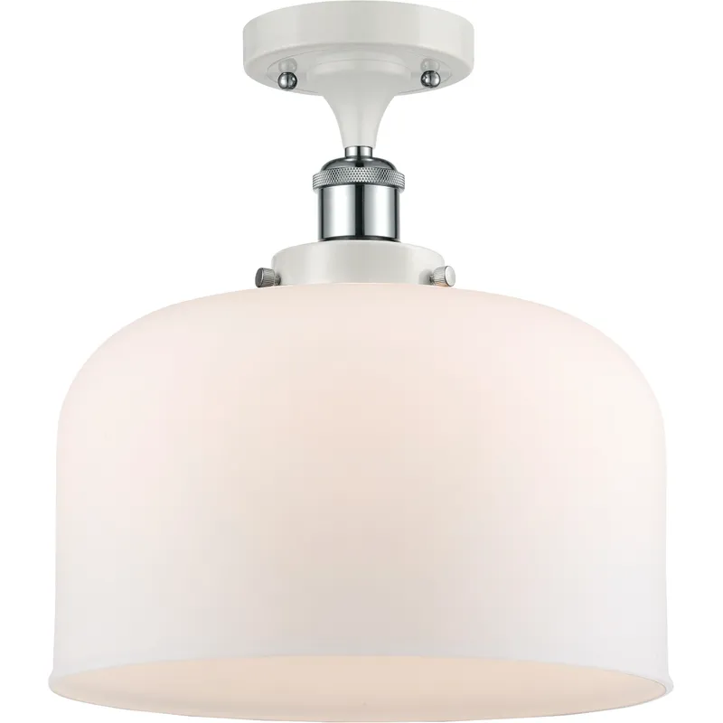 Ballston X-Large Bell 1 Light 8 inch White and Polished Chrome Semi-Flush Mount Ceiling Light in Matte White Glass