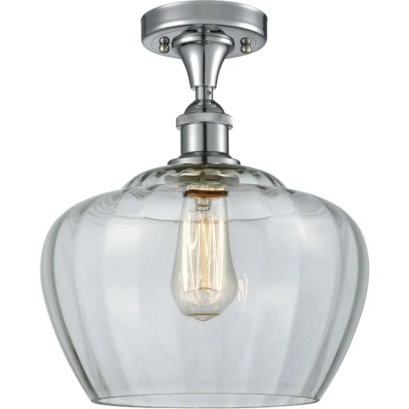 Ballston Large Fenton 1 Light 11 inch Polished Chrome Semi-Flush Mount Ceiling Light in Clear Glass, Ballston