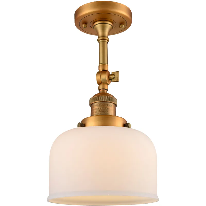 Franklin Restoration Large Bell 1 Light 8 inch Brushed Brass Semi-Flush Mount Ceiling Light in Matte White Glass, Franklin Restoration