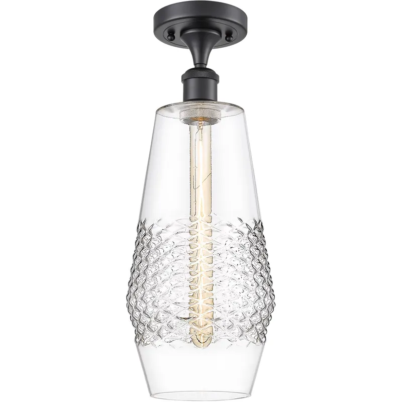 Ballston Windham LED 7 inch Matte Black Semi-Flush Mount Ceiling Light in Clear Glass