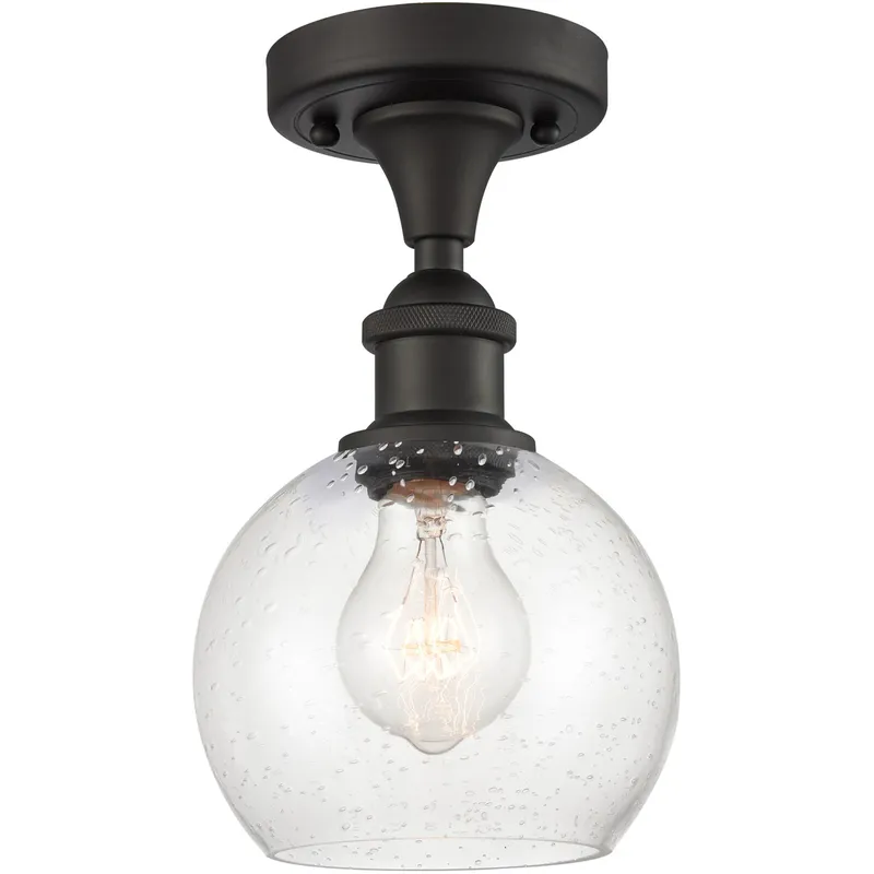 Ballston Athens LED 6 inch Oil Rubbed Bronze Semi-Flush Mount Ceiling Light in Seedy Glass