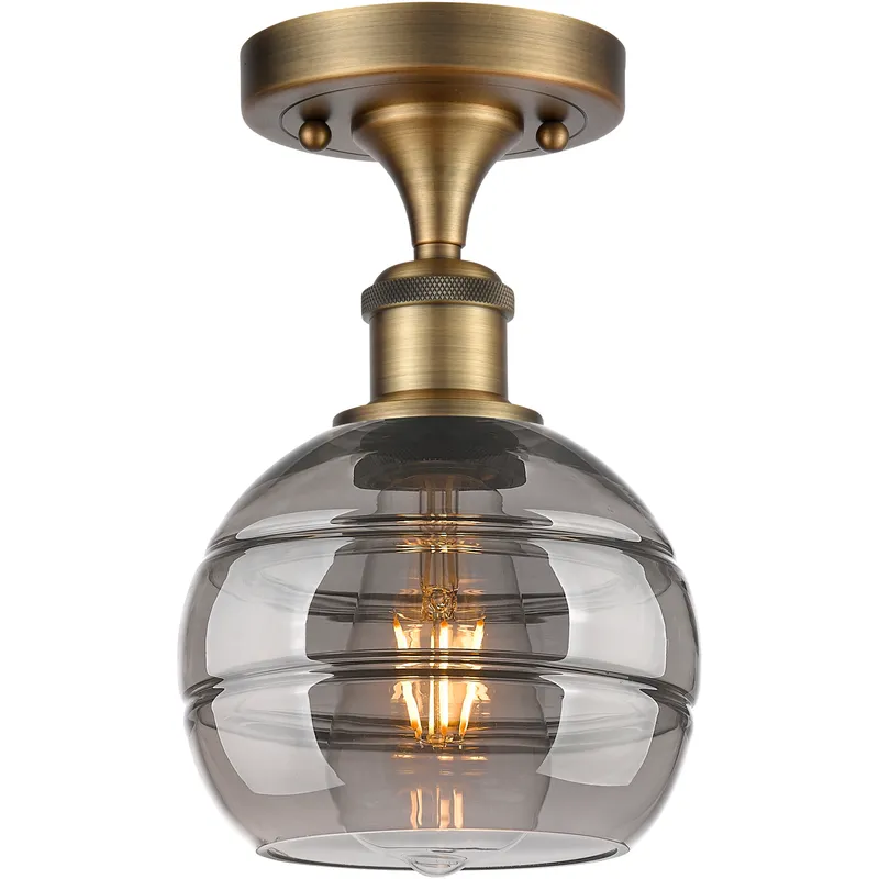 Edison Rochester 1 Light 5.88 inch Brushed Brass Semi-Flush Mount Ceiling Light in Light Smoke Glass