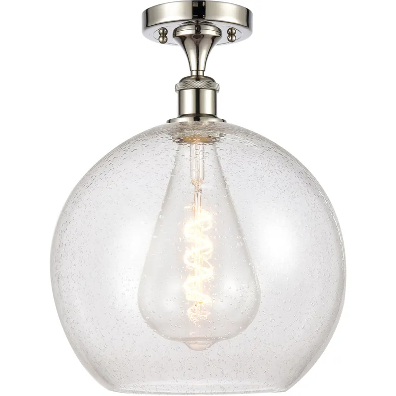 Ballston Athens LED 11.75 inch Polished Nickel Semi-Flush Mount Ceiling Light in Seedy Glass